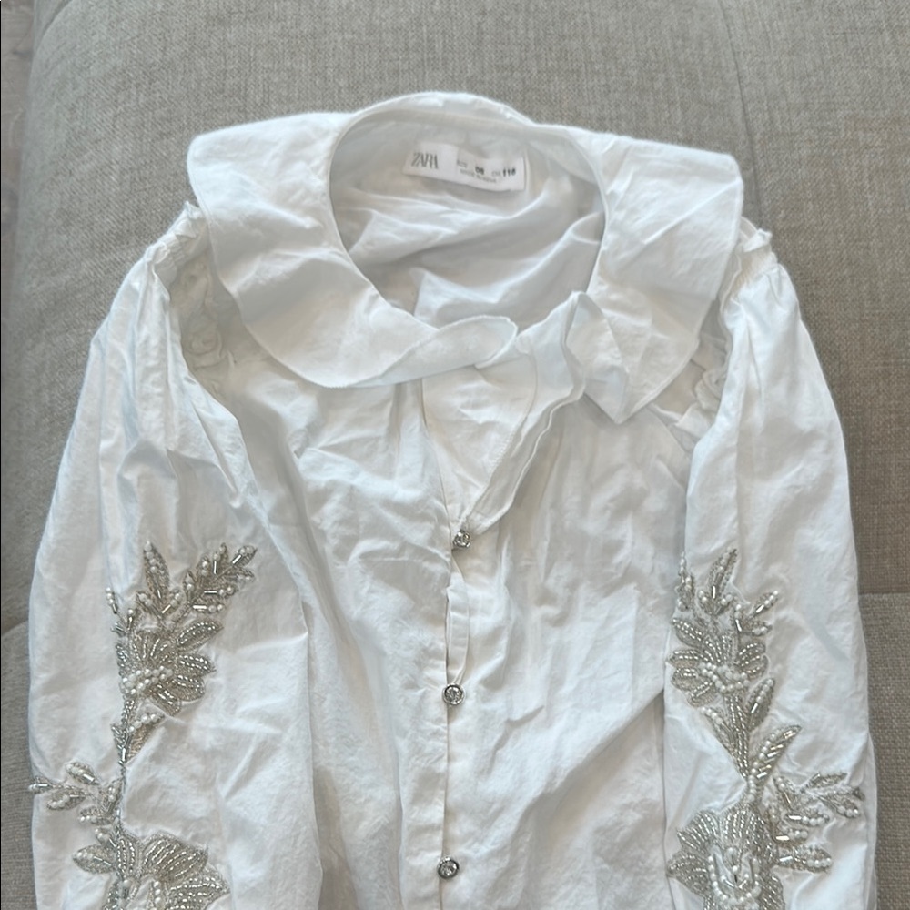 Zara White Shirt with Silver Detailing
